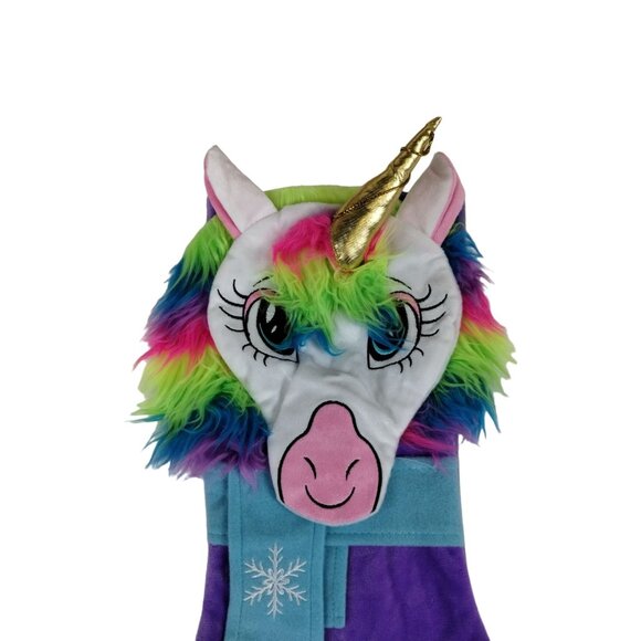 Holiday Time Plush Unicorn Snowflake 20 inch Christmas Stocking Purple New - Picture 2 of 5